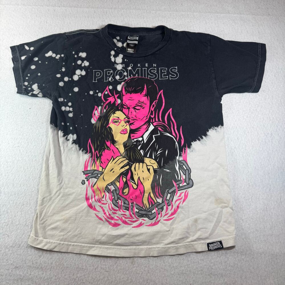 Broken Promises Devil Kiss Hoodie M Bleach Dye Graphic Streetwear Skater Stain